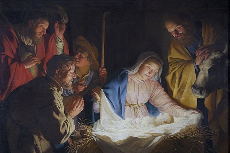 Adorasi para gembala atas kelahiran Yesus yang kemudian diperingati sebagai Hari Natal