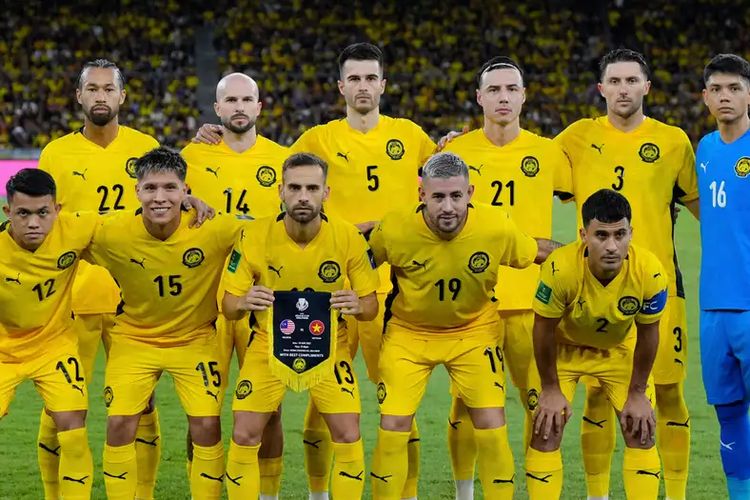 Para pemain Malaysia yang bertanding di kualifikasi Piala Asia antara Malaysia dan Vietnam pada 10 Juni 2025.