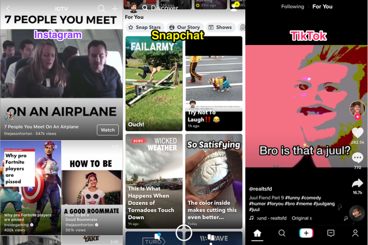 Ilustrasi fitur yang dijiplak IGTV dari TikTok dan Snapchat