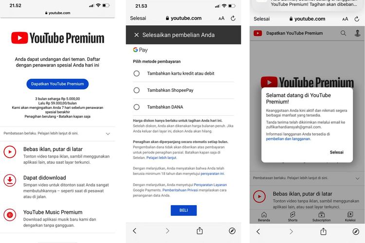 Ilustrasi cara daftar YouTube Premium Rp 5.000.