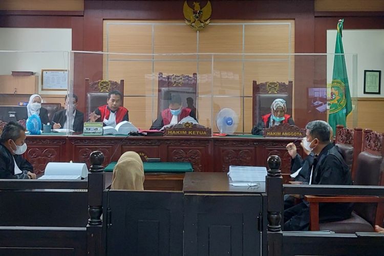 Suasana sidang kasus kebakaran Lembaga Pemasyarakatan Kelas I Tangerang yang digelar di Pengadilan Negeri Tangerang, Kota Tangerang, Selasa (19/4/2022).