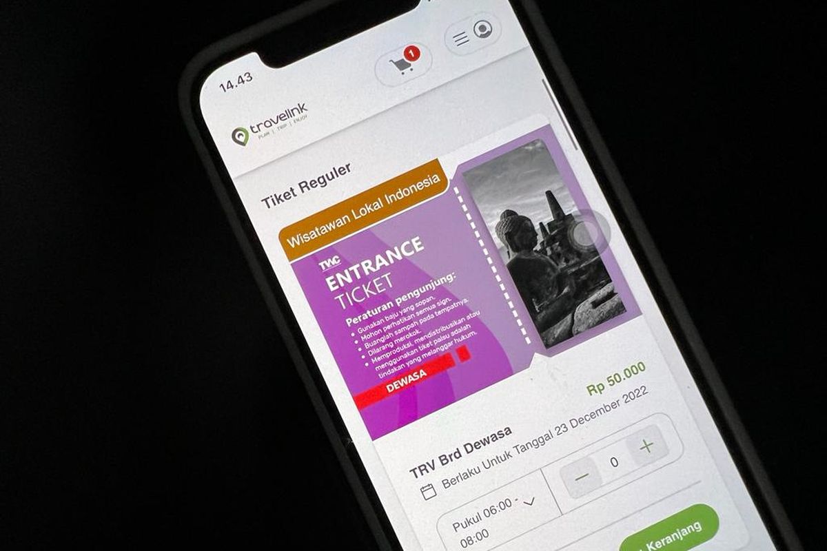 Tampilan tiket masuk Borobudur yang tersedia di website Travelink.