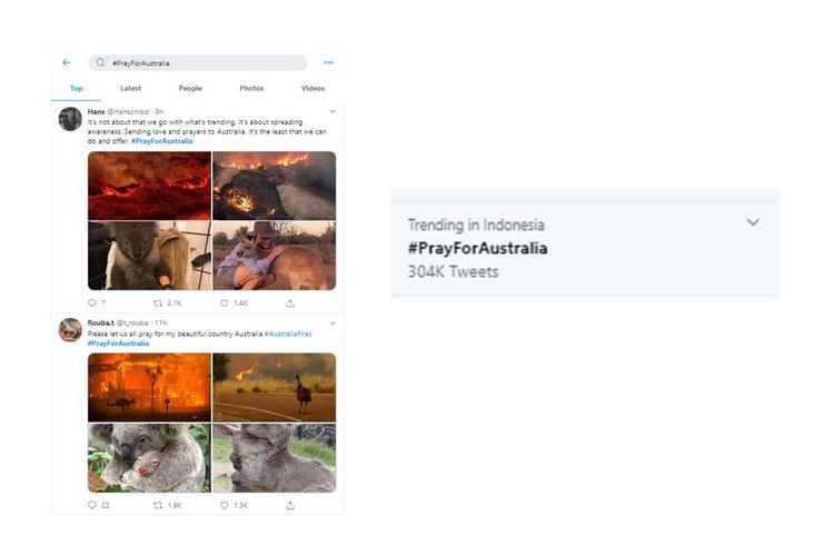 Tagar #PrayForAustralia trending sebagai bentuk keprihatinan atas kebakaran hutan di Australia.