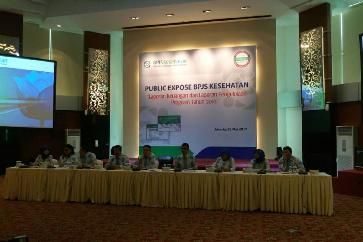 Konferensi pers Badan Penyelenggara Jaminan Sosial (BPJS) Kesehatan di Jakarta, Selasa (23/5/2017).