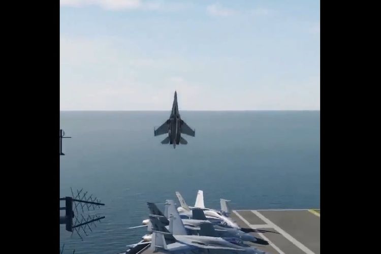 Tangkapan layar video pesawat Rusia Su-35 diklaim mendarat di kapal induk AS