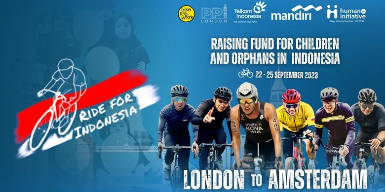 Sebanyak enam pesepeda yang tergabung dalam Ride for Indonesia akan menjalani kegiatan amal dengan gowes dari London, Inggris, ke Amsterdam, Belanda, pada 22 hingga 25 September 2023.