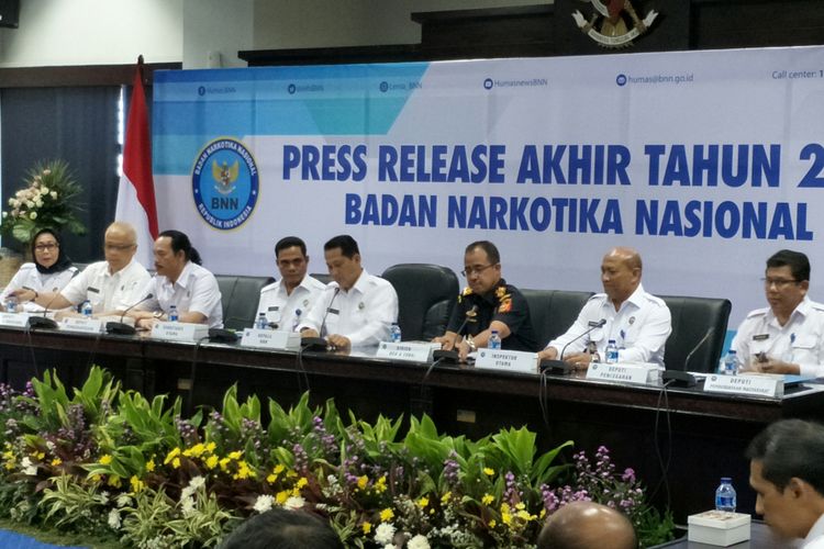 Kepala BNN Budi Waseso dalam konferensi pers di Kantor BNN, Jakarta, Rabu (27/12/2017)