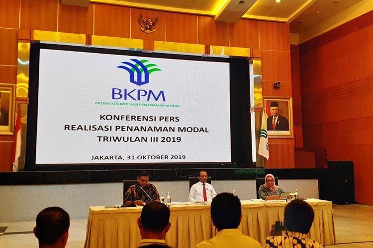 Kepala BKPM Bahlil Lahadalia saat memaparkan realisasi investasi kuartal III 2019 di Jakarta, Kamis (31/10/2019) 