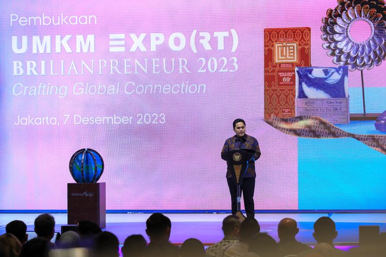 Laporan Menteri BUMN, Erick Thohir pada Brilianpreneur 2023 di JCC, Jakarta pada Kamis (7/12/2023)