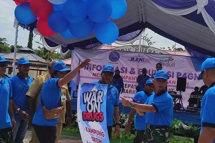 Pencanangan Kampung Skouw Mabo sebagai Desa Bebas Narkoba Bersinar oleh BNNP Papua, Jayapura, Papua, Selasa (12/7/2022)