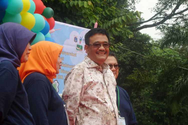Gubernur DKI Jakarta Djarot Saiful Hidayat saat menghadiri halal bihalal Dinas Kesehatan DKI di Ragunan, Sabtu (15/7/2017). 
