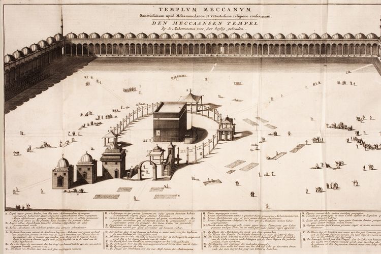 Ilustrasi pemandangan Kakbah di Mekkah pada tahun 1718.