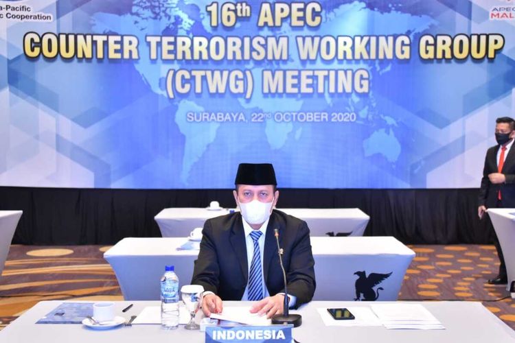 Kepala BNPT, Boy Rafli Amar saat pertemuan daring 16th APEC Counter Terrorism Working Group (CTWG) Meeting di Surabaya, Kamis (22/10/2020).