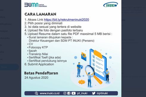 BUMN PT INUKI Buka Lowongan Pekerjaan, Berikut Syarat dan Cara Pendaftarannya...