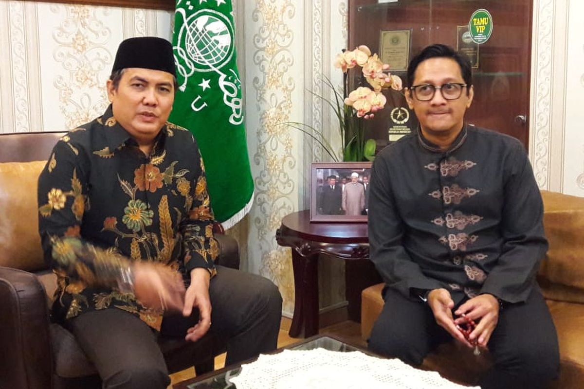 Andre Taulany berkunjung ke kantor PBNU, Kramat Raya, Jakarta Pusat, Rabu (8/5/2019).