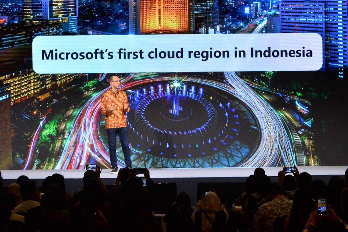 Acara peresmian cloud region pertama di Indonesia Indonesia Central di Ritz-Carlton, Pacific Place, Jakarta Selatan, Selasa (27/5/2025).