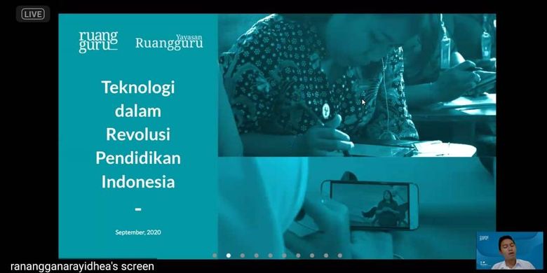 Belva saat menjadi narasumber pada webinar bertajuk Bedah Sektor Telekomunikasi, Menyongsong Ekonomi Digital melalui Zoom, Jumat (11/9/2020) malam.