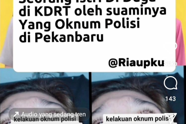 Tangkapan layar foto wanita curhat dirinya mengaku dianiaya oleh suaminya yang merupakan anggota polisi di Pekanbaru, Riau, Senin (20/11/2023).