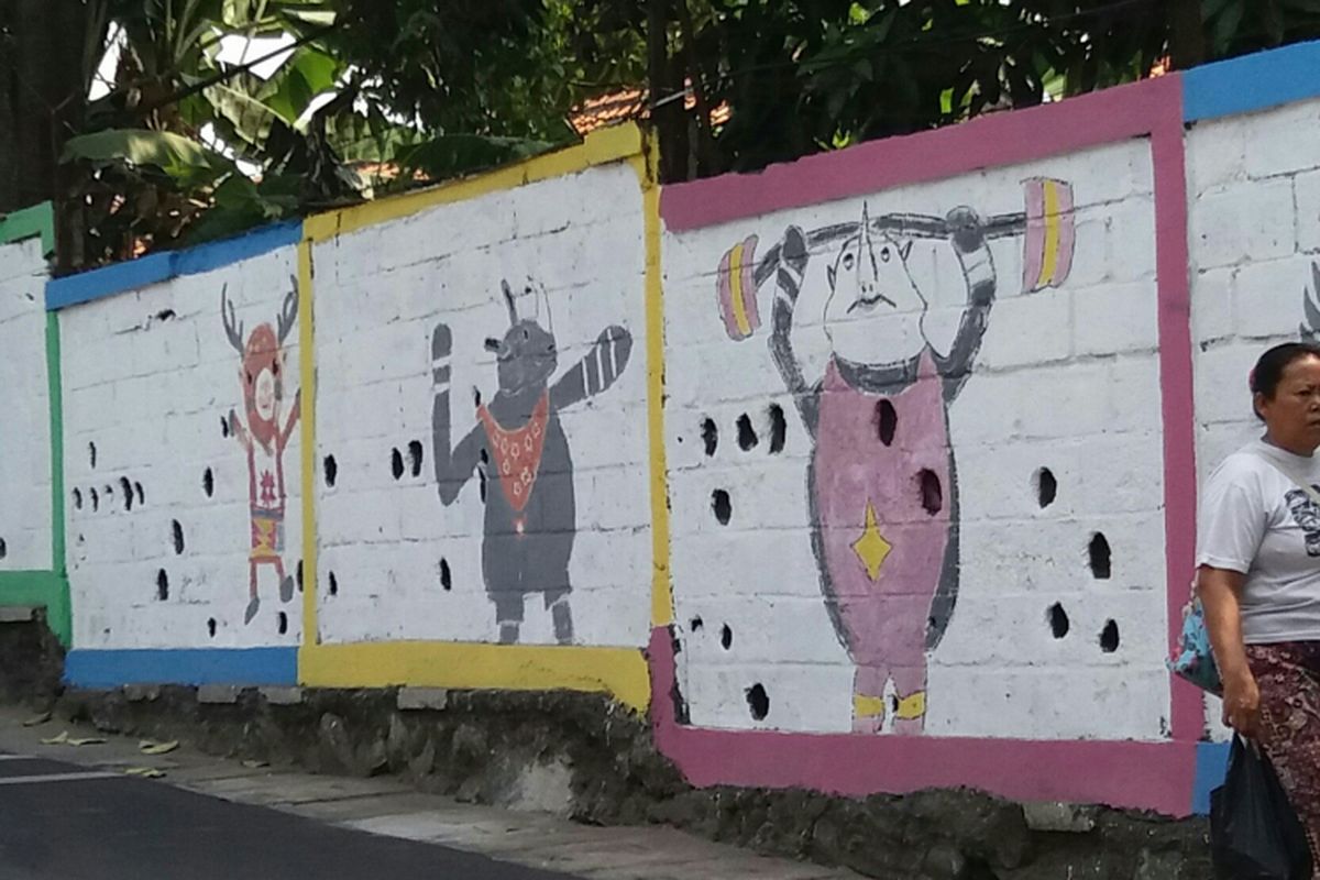 Mural Asian Games di Kramat Jati, Jakarta Timur, Minggu (22/7/2018)