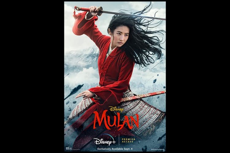 Poster film live-action Mulan (2020) dibintangi aktris Liu Yifei, tayang 4 September di Disney Plus