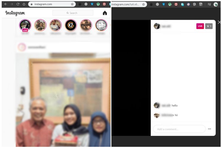 Ilustrasi fitur Instagram Live di peramban desktop.