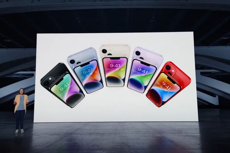 Pilihan warna iPhone 14 reguler dan iPhone 14 Plus.