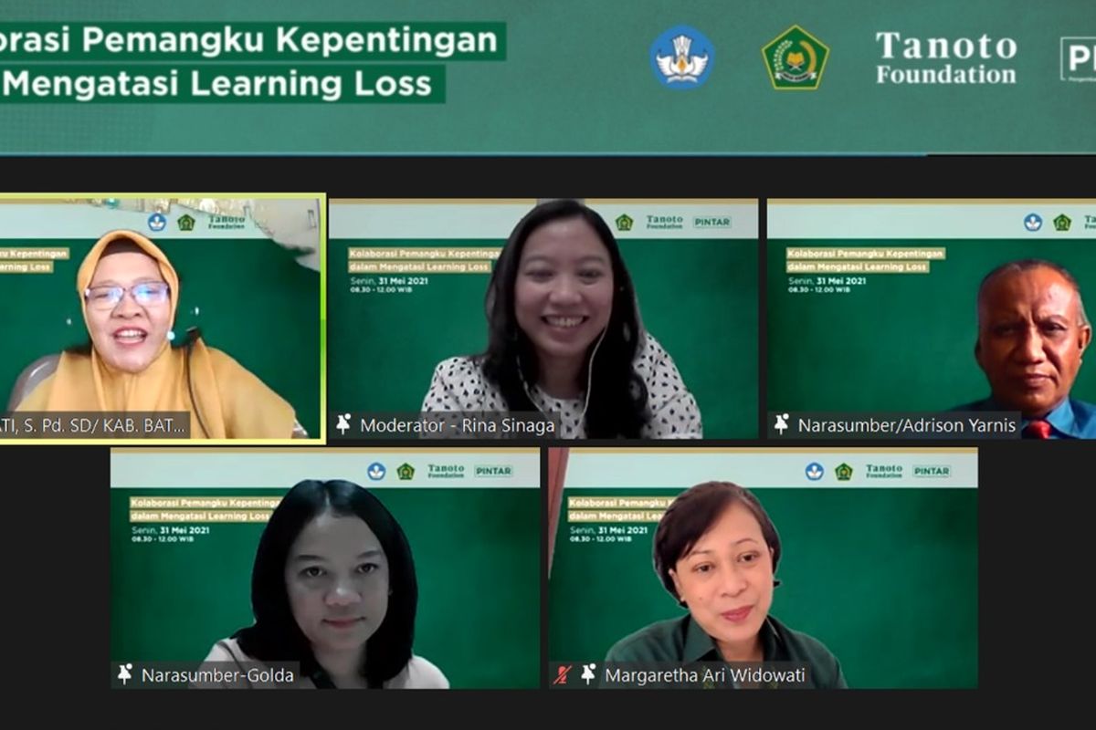 Webinar digelar Tanoto Foundation bertajuk Kolaborasi Pemangku Kepentingan dalam Mengatasi Learning Loss yang diselenggarakan Senin 31 Mei 2021.