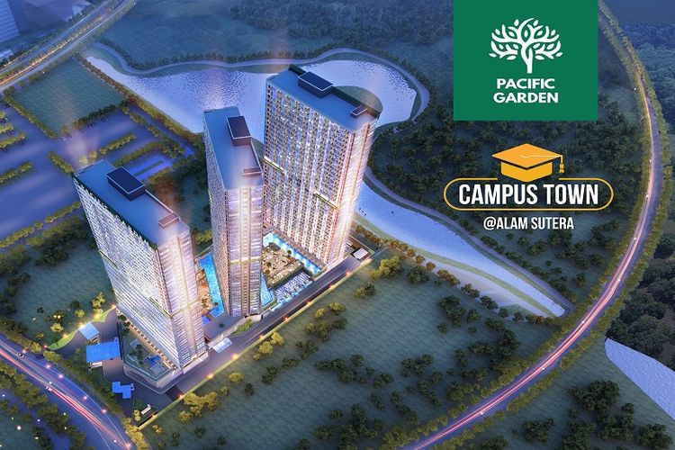 Ilustrasi tampak luar apartemen Pacific Garden terdiri atas tiga bangunan