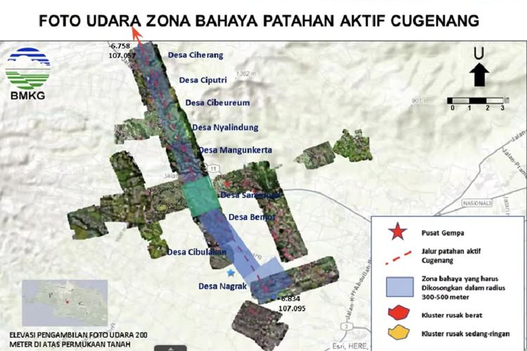 Pemetaan wilayah yang dilewati sesar Cugenang setelah BMKG mengidentifikasi keberadaan patahan baru ini.