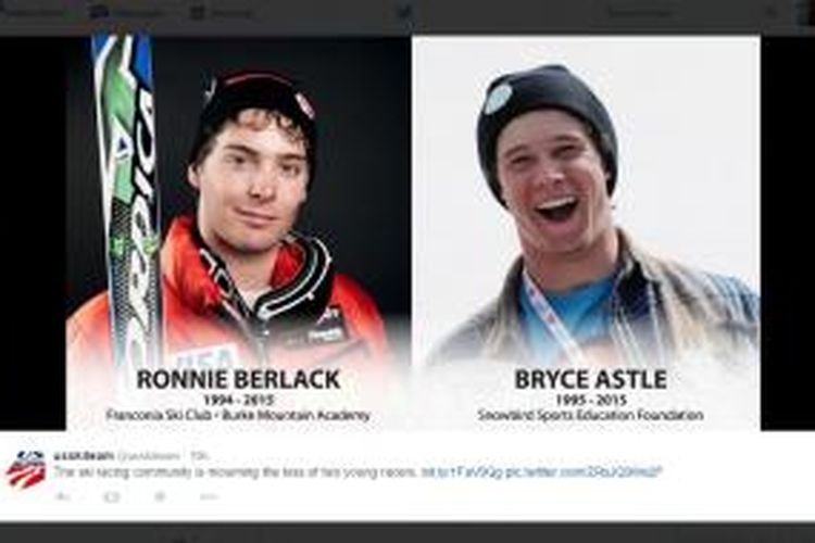 Dua atlet ski AS, Bryce Astle dan Ronnie Berlack, 20, yang tewas tertimpa longsor saat berlatih di Austria, Senin 95/1/2015).