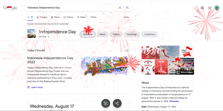 Google Doodle rayakan HUT RI hari ini, Rabu (17/8/2022)