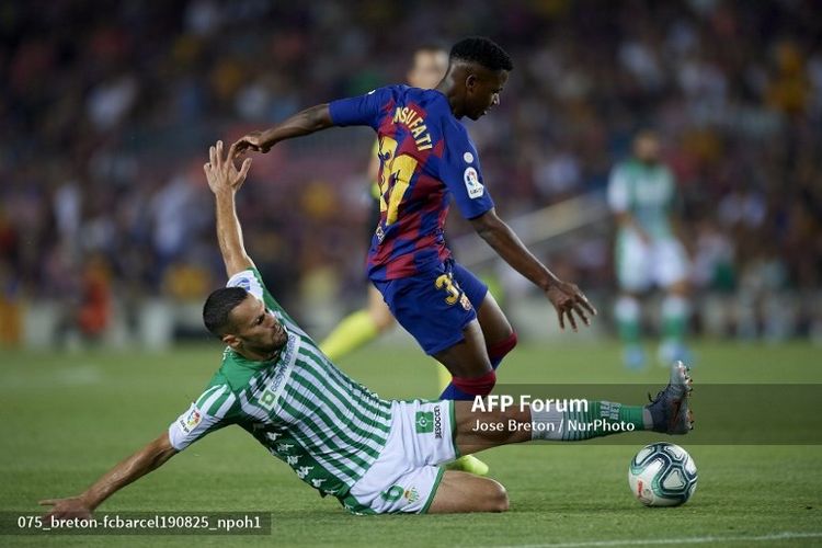 Ansu Fati, pemain berusia 16 tahun yang menjalani debut bersama Barcelona saat berpesat gol kontra Real Betis, Senin (26/8/2019) dinihari WIB.