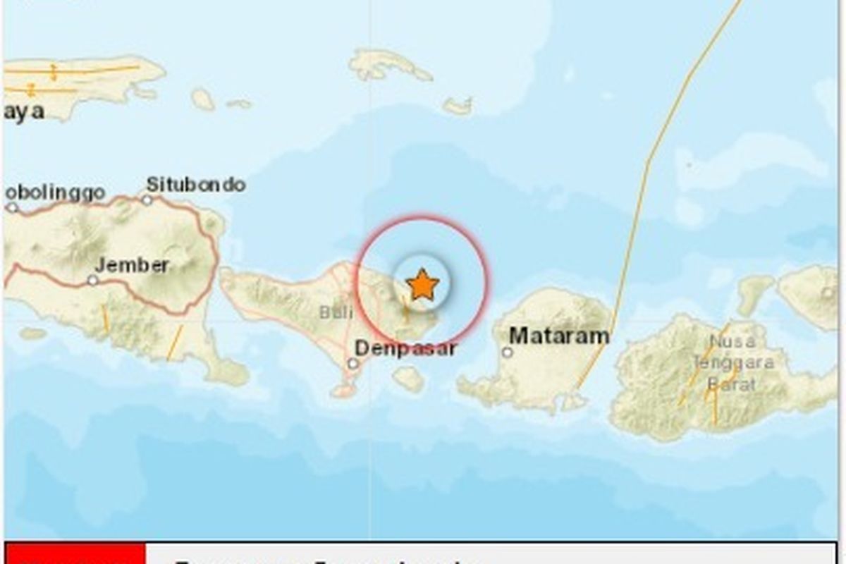 Tangkapan layar titik gempa 4,8 magnitudo di Karangasem Bali pada Selasa (13/12/2022)./ BMKG Bali