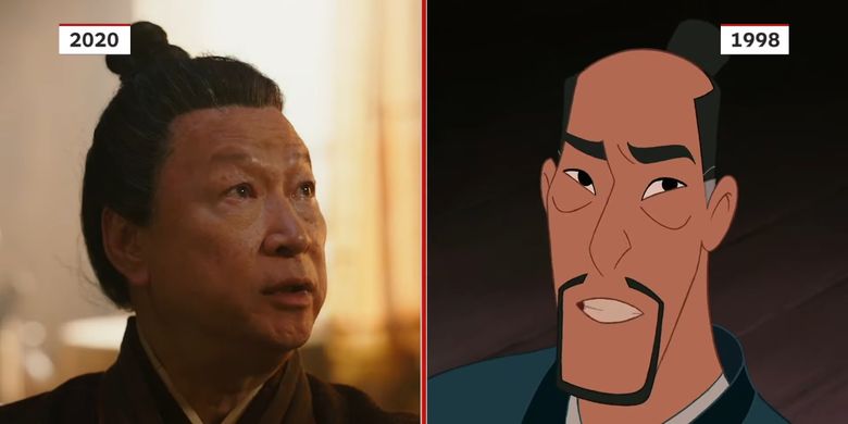 Komparasi Mulan versi live-action dengan Mulan versi animasi.