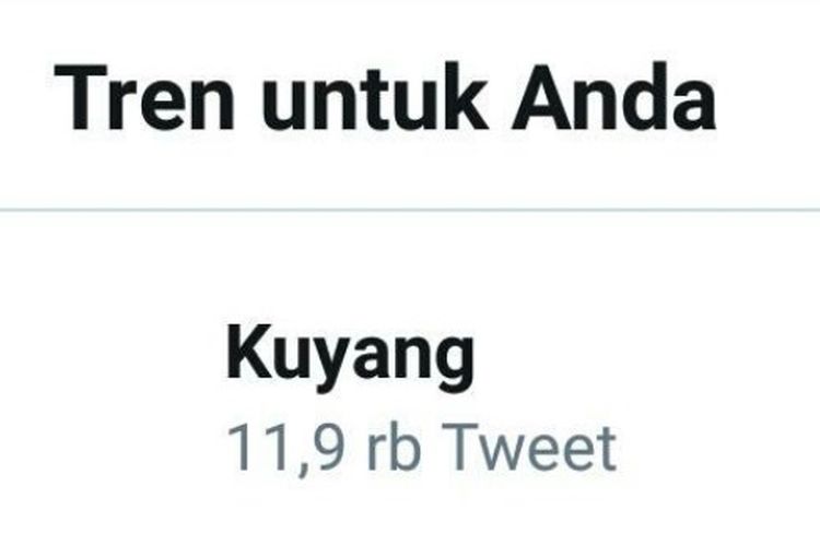 Tangkapan layar salah satu trending di media sosial Twitter mengenai kuyang.