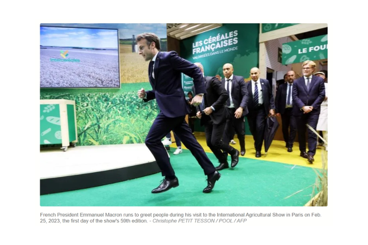 Tangkapan layar foto Emmanuel Macron menghadiri Pameran Pertanian Perancis 2023