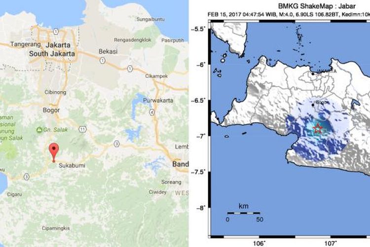 Gempa di Sukabumi, Jawa Barat, Rabu (15/2/2017).