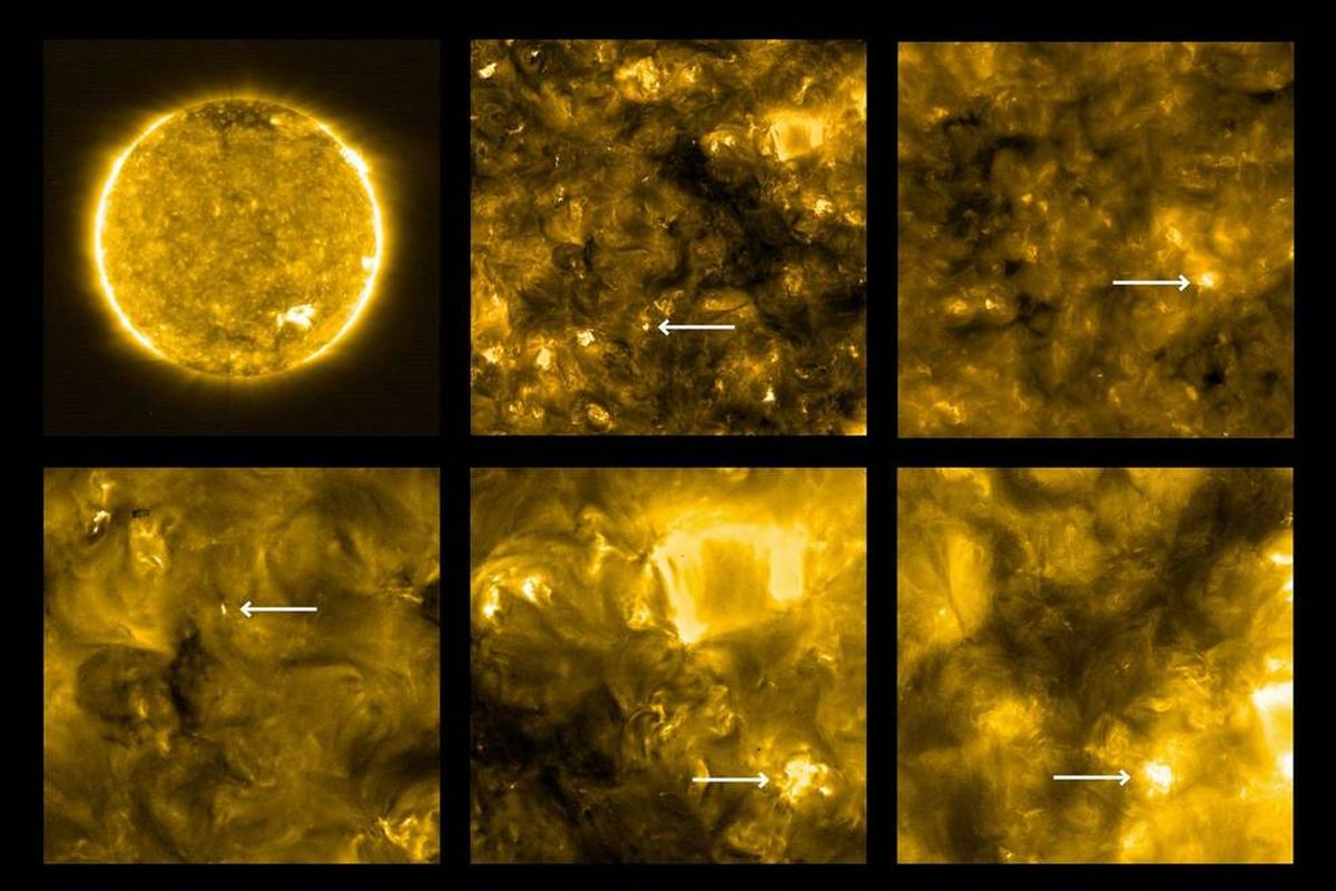 Solar Orbiter menemukan letupan mini yang disebut ilmuwan sebagai campfire (tanda panah putih).