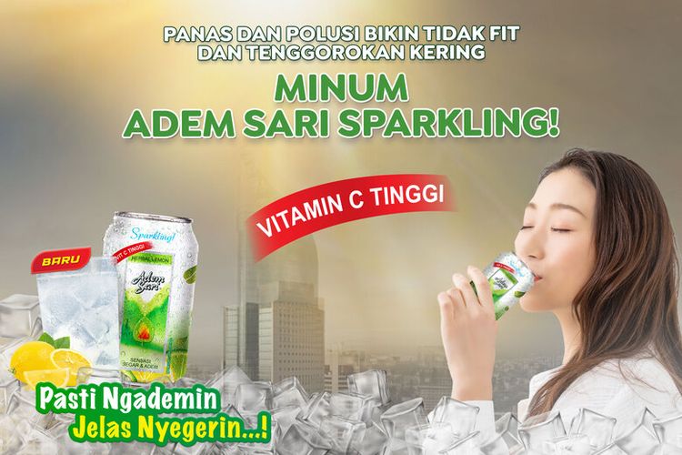 Adem Sari Sparkling memiliki kandungan vitamin C tinggi, jus, dan lemon yang dapat membantu mencegah dehidrasi serta menghalau dampak buruk cuaca ekstrem dan polusi udara.