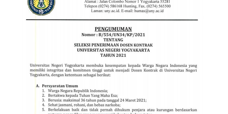 Lowongan Kerja Dosen Universitas Negeri Yogyakarta 2021 Simak Infonya Halaman All Kompas Com