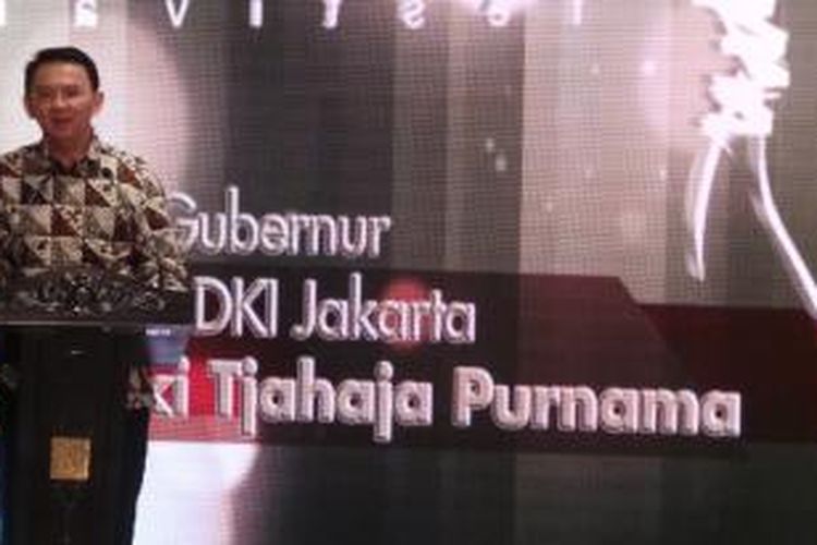 Wakil Gubernur DKI Jakarta Basuki Tjahaja Purnama saat memberikan sambutan dalam Jakarta Fashion and Food Festival 2014.