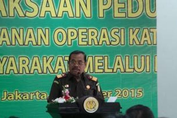 Jaksa Agung HM Prasetyo saat menyampaikan sambutan di HUT RSU Adhyaksa, di Ceger, Jakarta Timur, Selasa (6/10/2015).