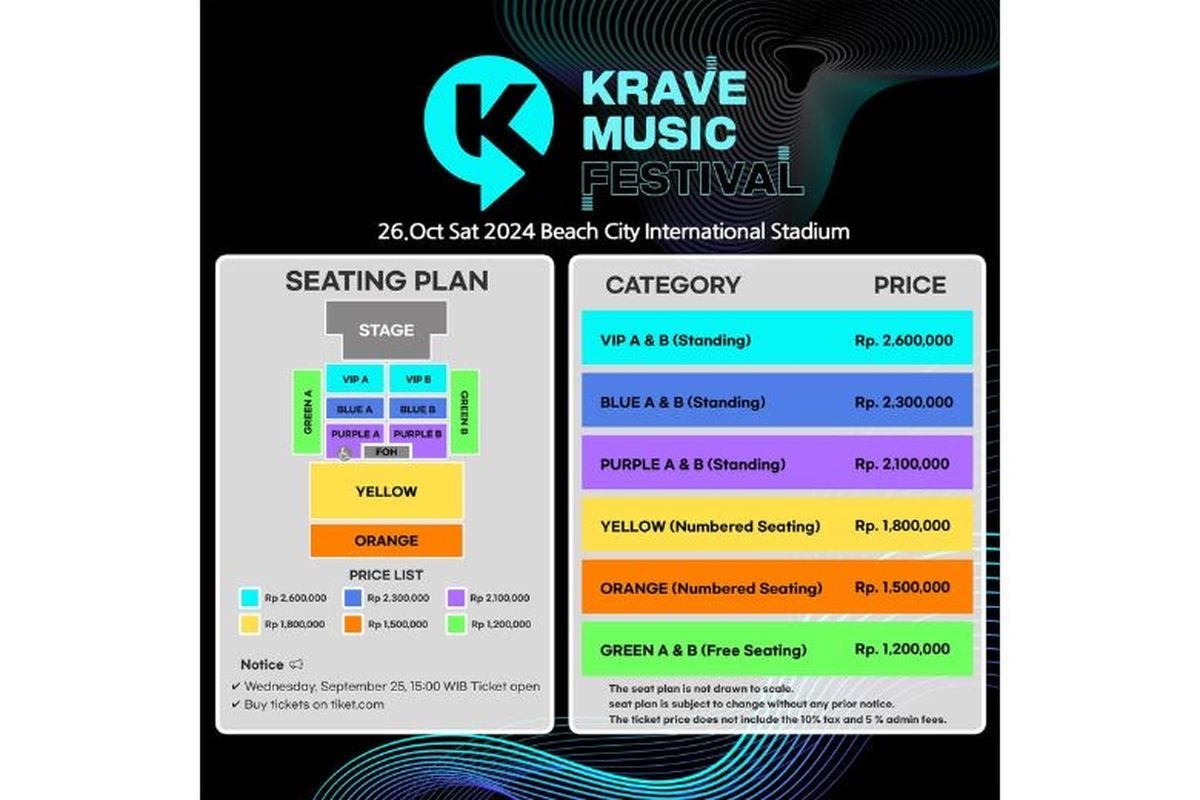  Seating plan dan kategori tiket Krave Music Festival 2024 