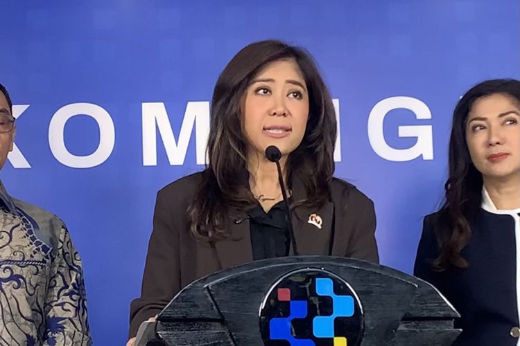 Menkomdigi Meutya Hafid dalam konferensi pers di Kantor Komdigi, Jakarta Pusat, Selasa (14/4/2026).