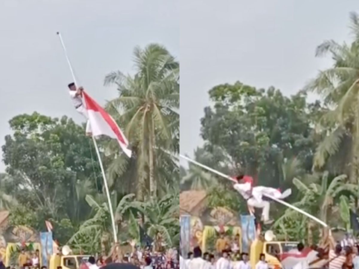 Momen Tak Terduga di Upacara HUT Ke-78 RI, Sepatu Pembawa Baki Bendera Lepas dan Pelatih Paskibra Jatuh dari Tiang