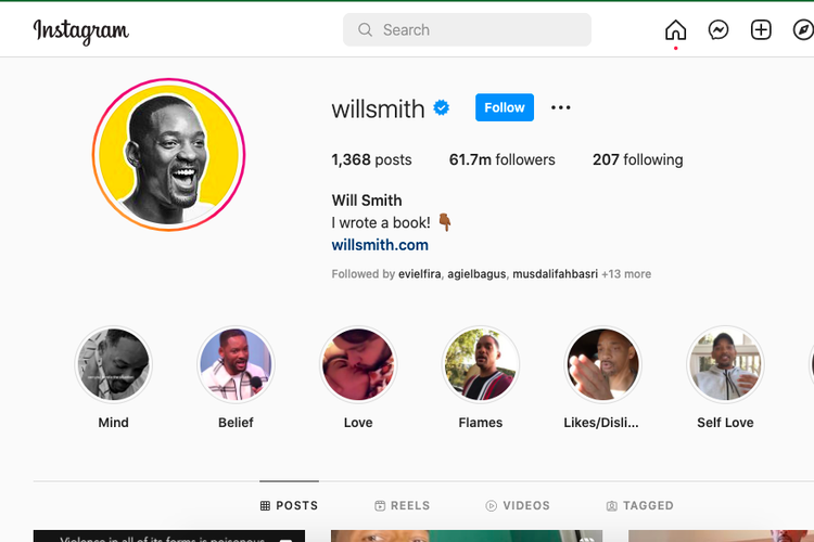 Instagram Will Smith, per tanggal 29 Maret 2022. 