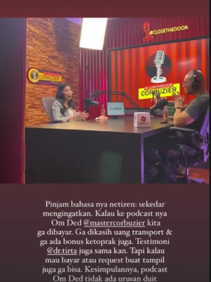 Wanda Ponika menyebut narasumber podcast Deddy Corbuzier tidak mendapatkan bayaran.