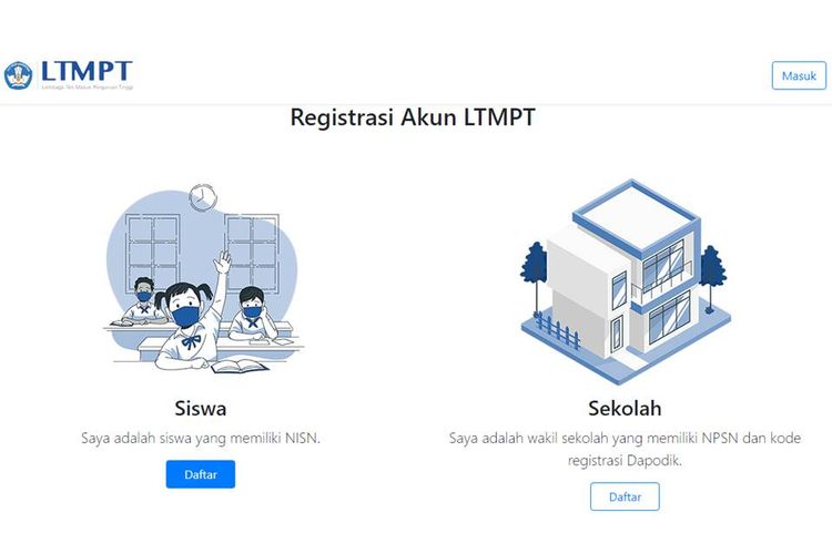 Tangkapan layar laman portal LTMPT tentang pembuatan akun LTMPT