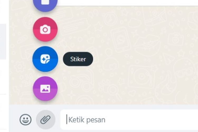 Tangkapan layar icon attach sticker dalam WhatsApp Web. 