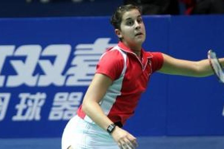 Pebulu tangkis asal Spanyol, Carolina Marin, saat bertanding pada BWF World Championships 2013, di Guangzhou, China./BADMINTONEUROPE.COM